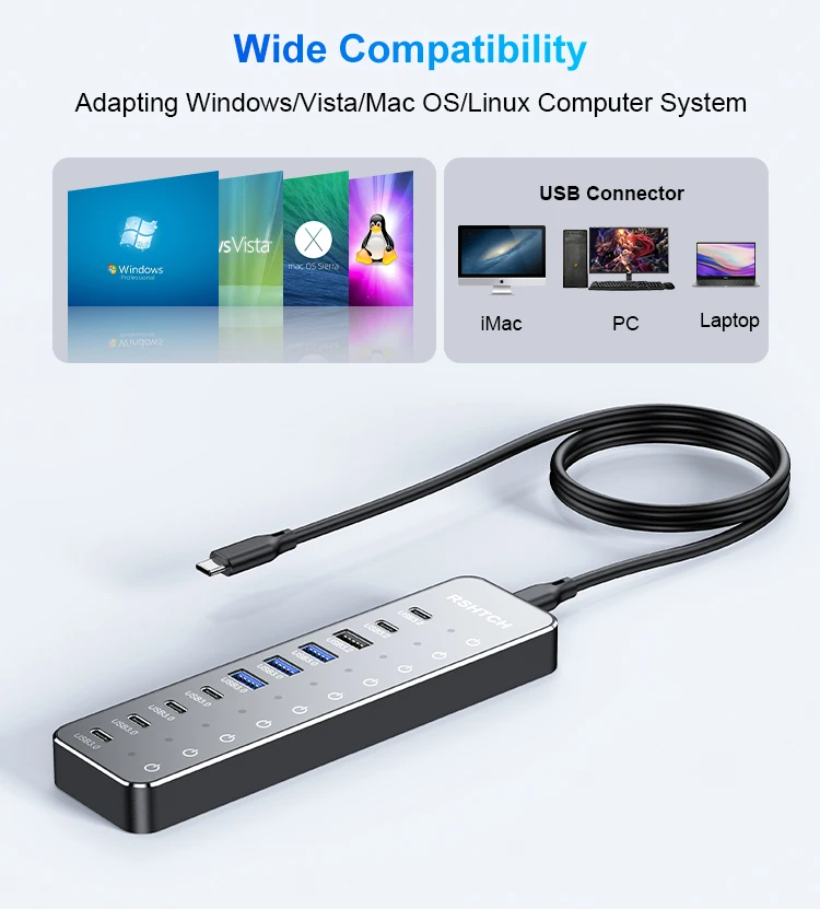 Rshtech 10-in-1 Usb C Hub 10gbps Multiport Docking Station_voghion.com