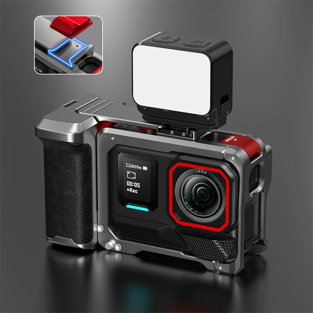 For Insta360 Ace Pro/2 Metal Camera Grip Mount Detachable Quick Release Camera Rabbit Cage Comfortable Grip Camera Frame