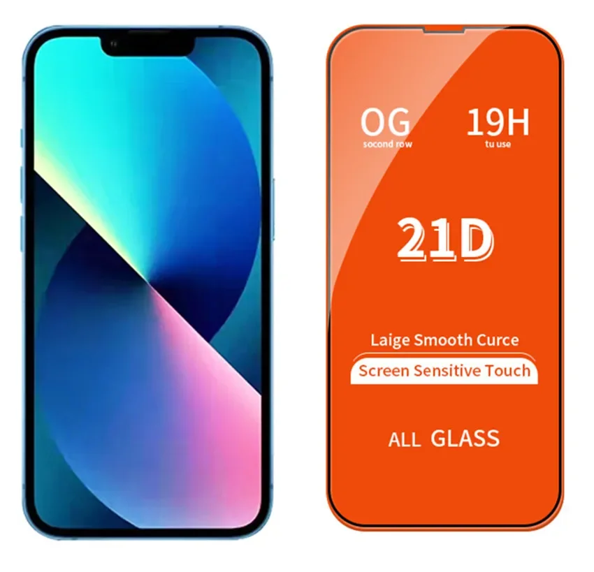 50pcs 21D Tempered Glass Full Cover Curved Screen Protector For iPhone 15 11 12 13 14 Pro Max 7 8 Plus X XR Xs Max