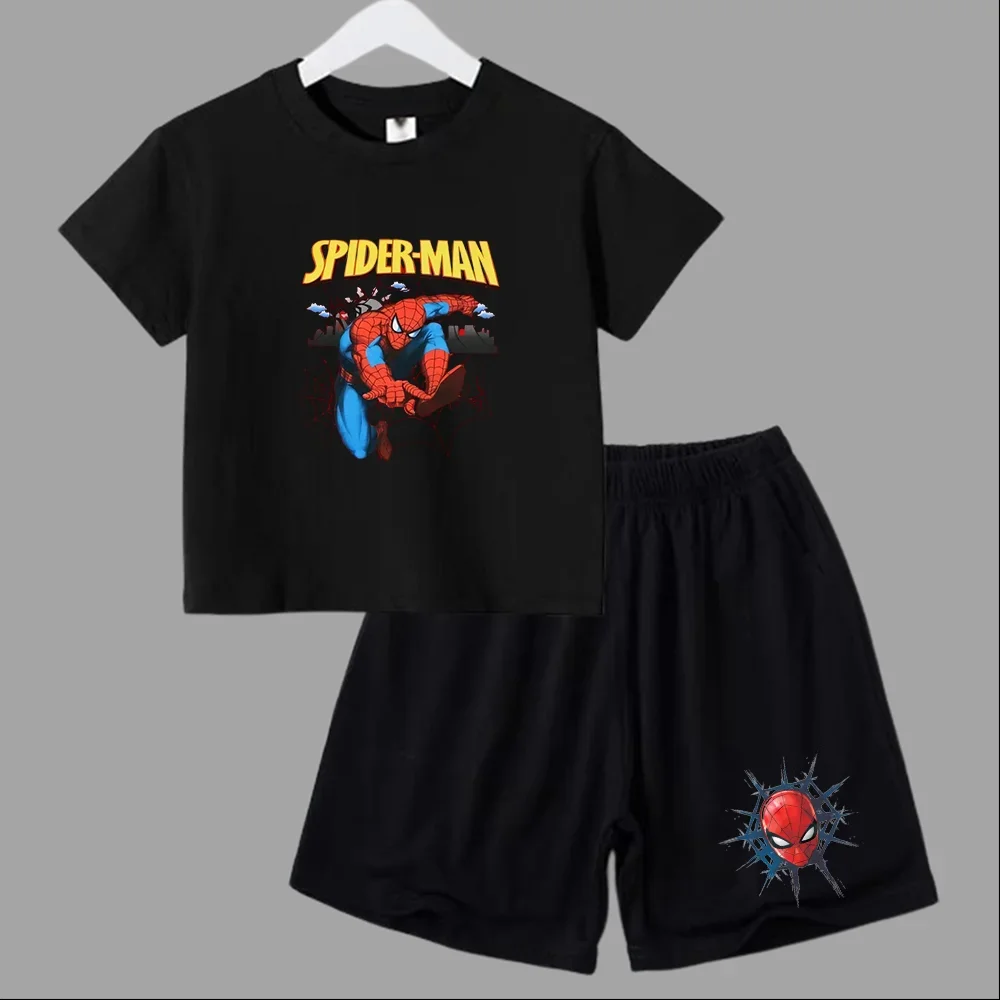 thumbnail image 1 of Conjunto de 2 piezas de camiseta y pantalones cortos deportivos para niños de Marvel Spider-Man, conjunto de verano para bebés de 3 a 12 años, ropa de marca de dibujos animados para niños, 1 of 5