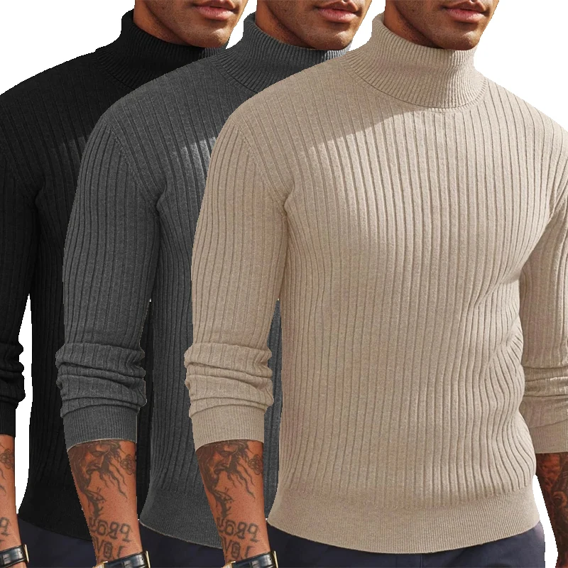Autumn Men's Slim Fit Long Sleeve Turtleneck Sweater Casual Knitted Pullover Sweaters Outdoor Winter Warm Thick Heavyweight Top