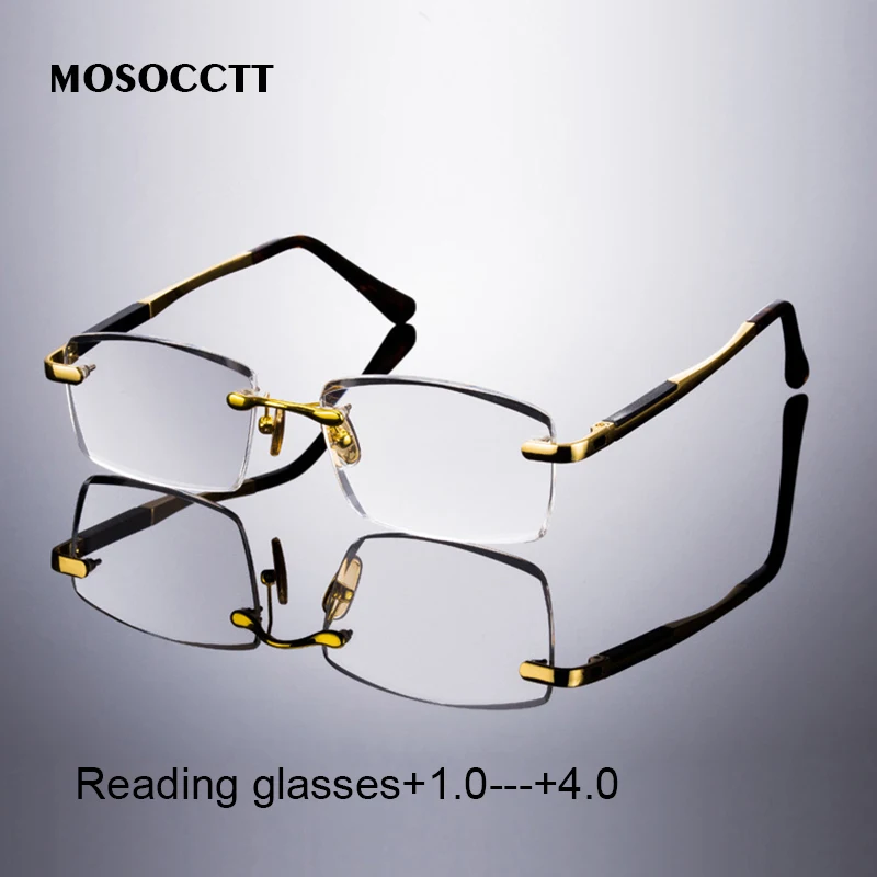 

Crystal Stone Rimless Reading Glasses Men's Businesss Readers Eyeglasses Woman Vintage Presbyopic Hyperopia +1.0 +2.0 +3.0 +4.0