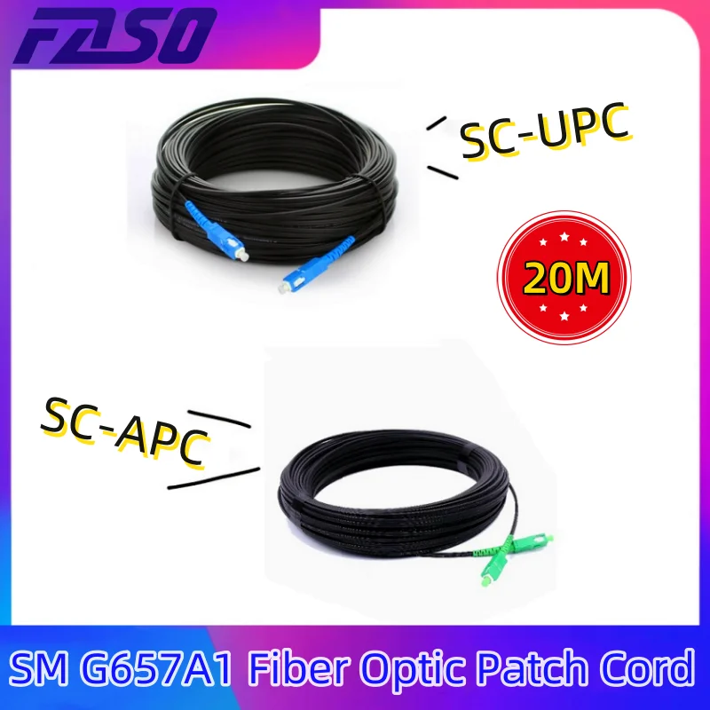 

1PC 20M SC-APC SC-UPC Outdoor Fiber Optic Patch Cord SM SX FTTH Leather Fiber Drop Cable Single Mode G657A1 1Core