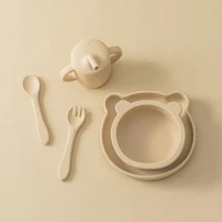 Color Kids Baby Silicone Waterproof Feeding Dishes Plate Suction Bowl Sippy Cup Feeding Training Spoon Fork Dishes Tableware 1