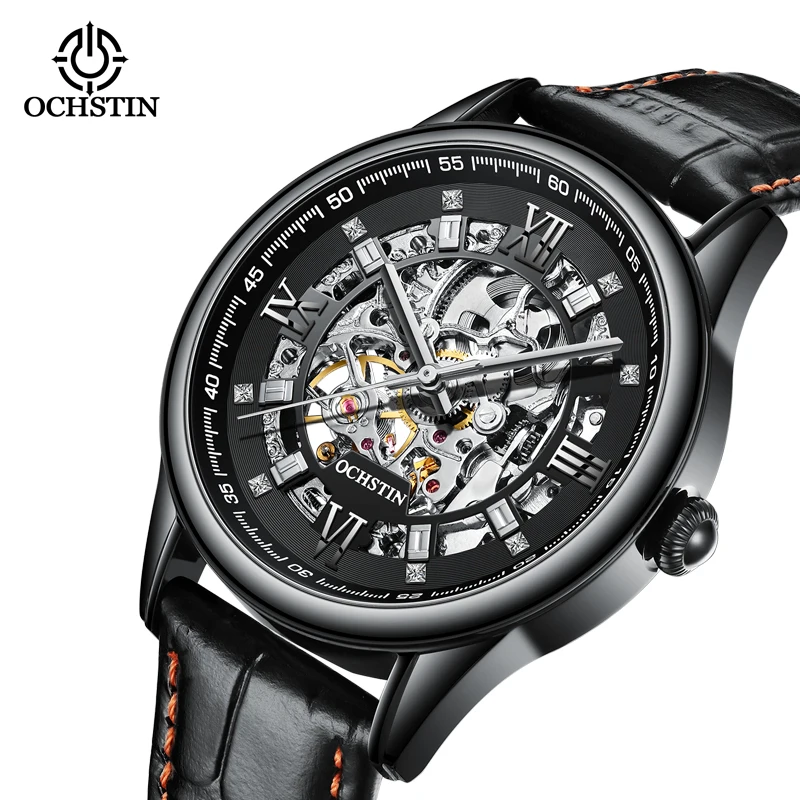 OCHSTIN Stainless Steel Waterproof Mens Skeletonized Watch Top Brand Luxury Transparent Mechanical Sports Mens Watch