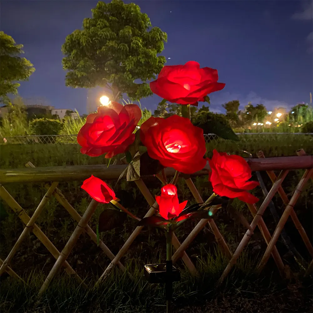 LED Solar Power Simulation Rose Flowers Light Outdoor Garden Yard Landscape Lamp 