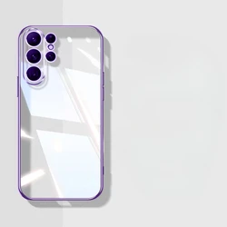 Clear Transparent Silicone Case with Square Frame and Soft Back Cover - S24 Ultra (PURPLE)