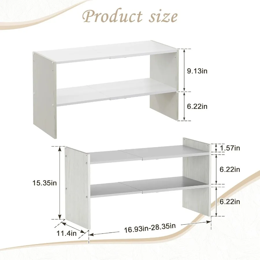2Tier Shoe Rack Organizer for Closet Expandable and Adjustable White Shoe 1 Stackable Iron Wood Combination Shoe Storage She