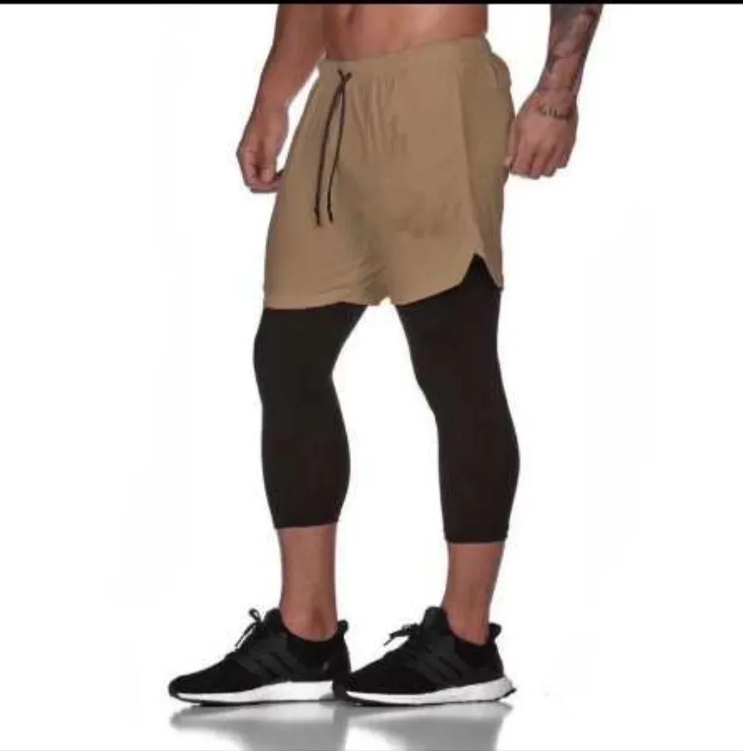 Men's Sports Shorts Mesh Running Fitness Double-layer Quick Dry Breathable Fifth Pants Sports Training Pants