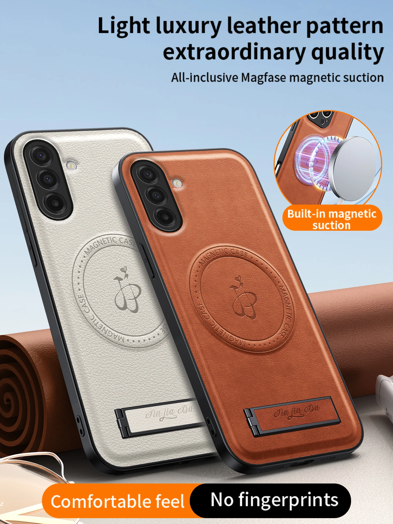 Leather Stand Case with Magnetic Holder and Camera Protection