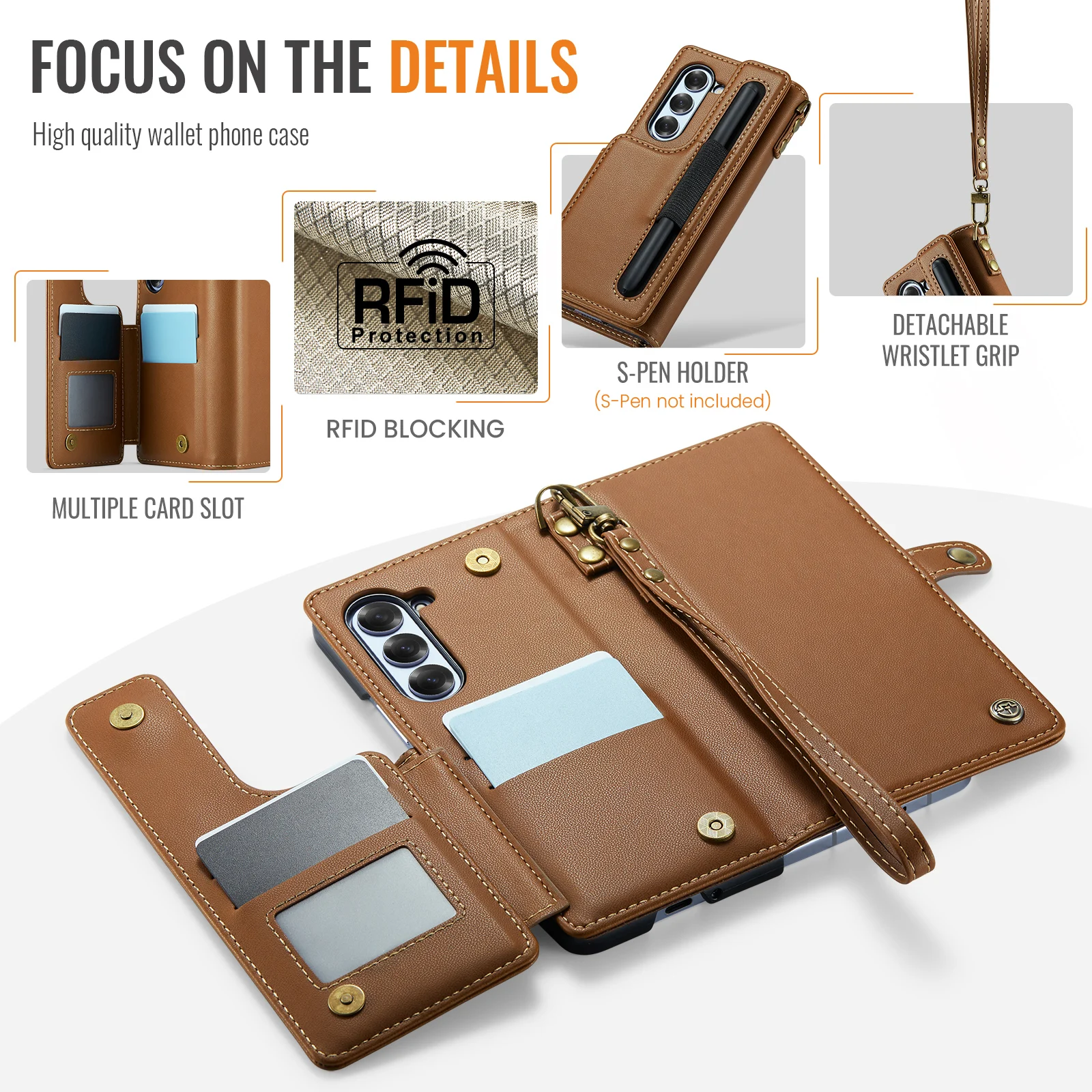 Penhoudersleuf RFID-blokkerende portemonneekaarten leren telefoonhoesje voor Samsung Galaxy Z Fold 6 5G handriem standaard tas portemonneehoes_voghion.com