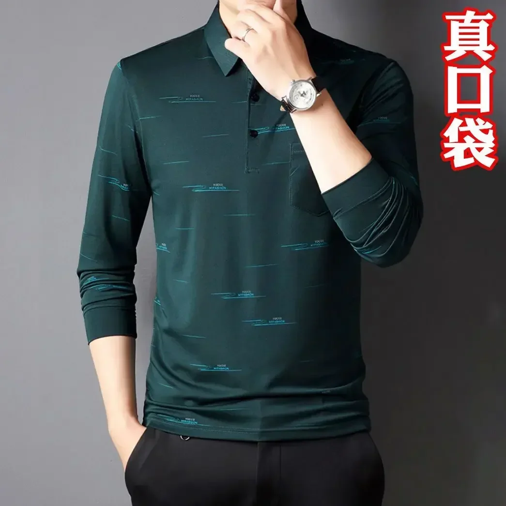 thumbnail image 1 of Polos de negocios de alta calidad con estampado para hombre, camisetas formales de marca de manga larga, camisetas elegantes de invierno con citas, sudaderas para hombre, 1 of 5