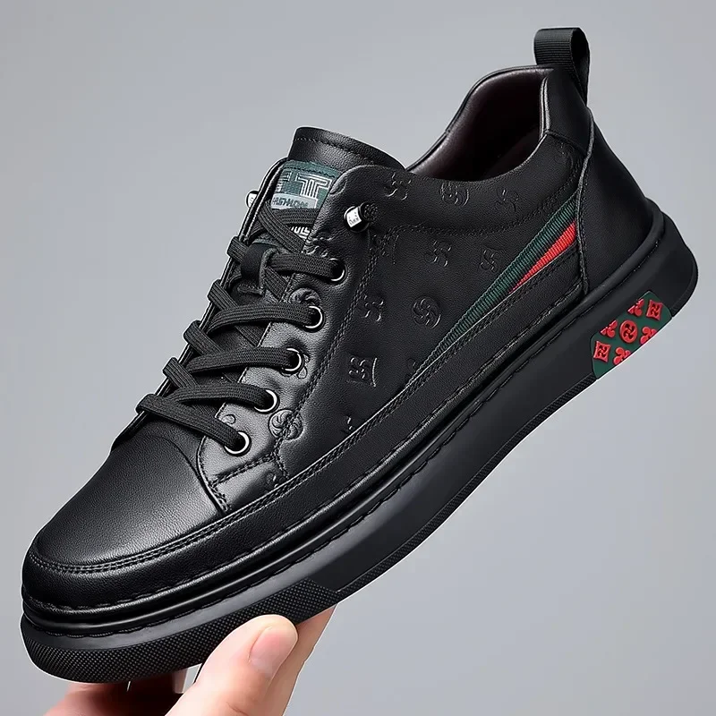 Spring New Shoes for Men Genuine Leather Casual Shoes Leisure Flats Skateboard Shoes Cow Leather Youth Lace-up Sneakers 2
