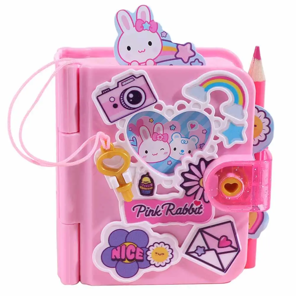 Pink Rabbit Children's Secret Notepad Cartoon Toys With Lock Kids Writing Notebook Stationery Kawaii Student Diary Handmade DIY