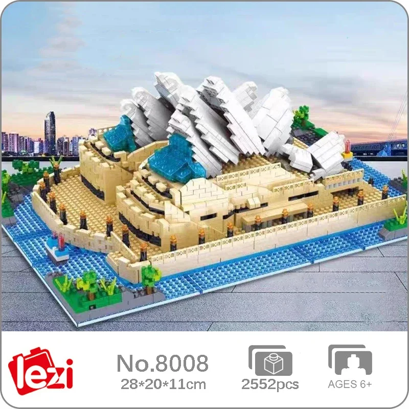 Lezi 8008 World Architecture Sydney Opera House Theatre Ocean Model Mini Diamond Blocks Bricks Building Toy For Children No Box