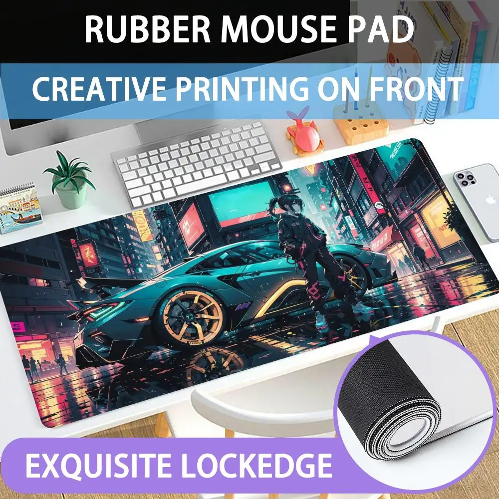

Mouse Pad Large rubber mouse pad with lock edge computer gamer HD Beautiful girl in sports car printing desk pad keyboard pad