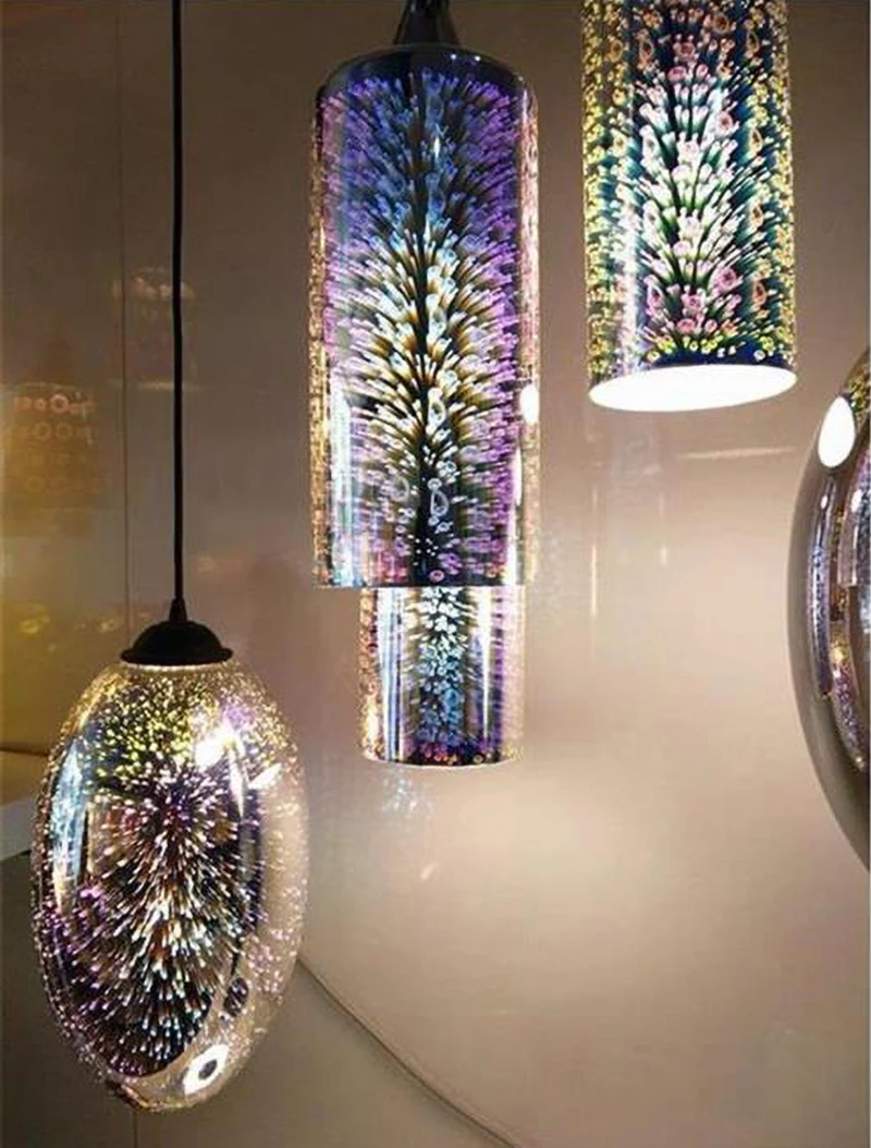 Indoor Lighting 3D Glass Pendant Lights for Party Garden Living Room Decor Led Lamp Fireworks Colorful Shade Chandelier Fixtures pendant lights
