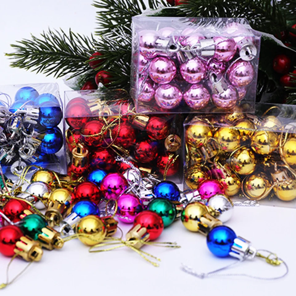 Set di 24 mini palline di Natale per albero di Natale, colore: turchese e blu glitterato