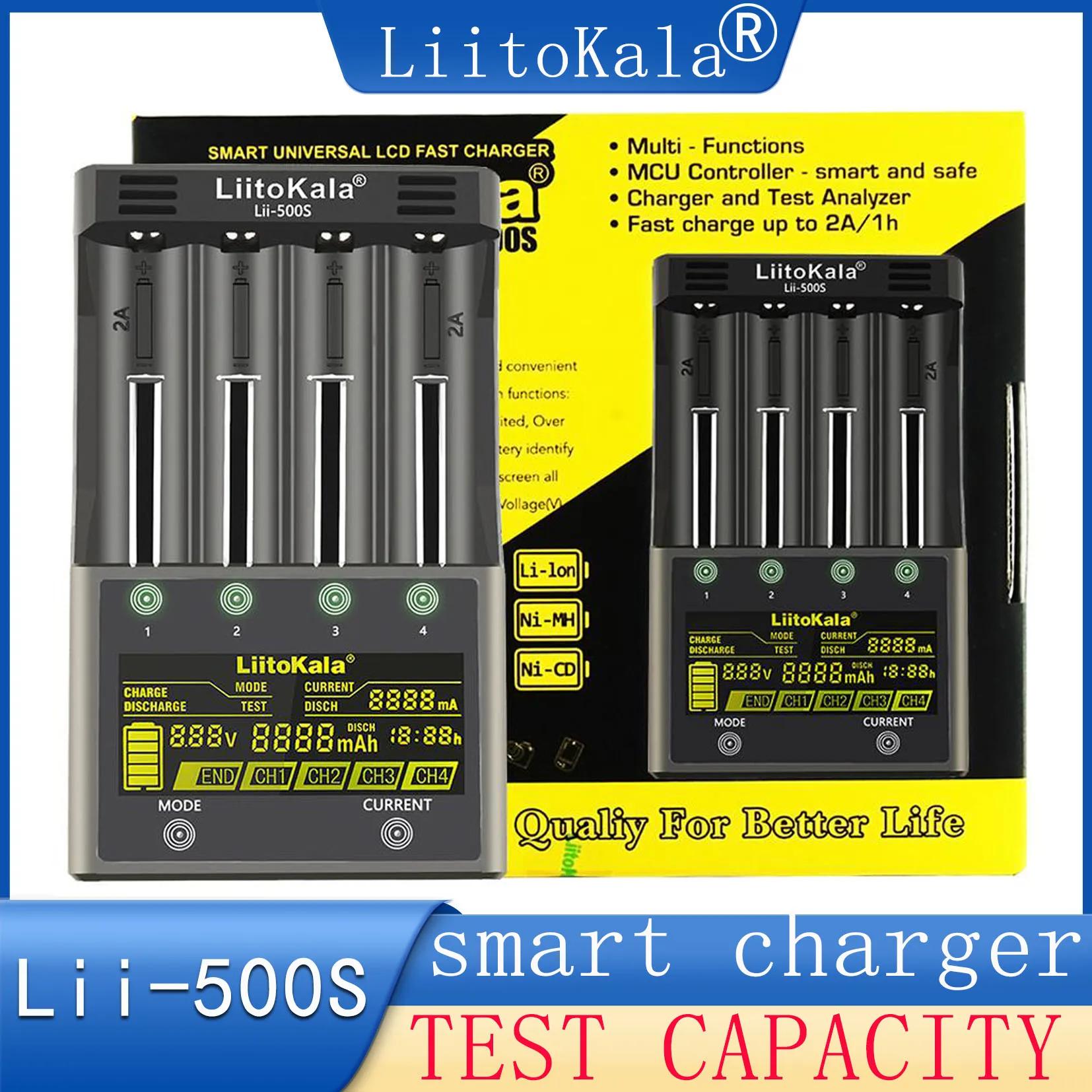 

Liitokala Lii-600 Lii-500 Lii-500S Battery Charger,3.7V 18650 26650 18350 16340 18500 14500 1.2V AA AAA LCD Smart Charger