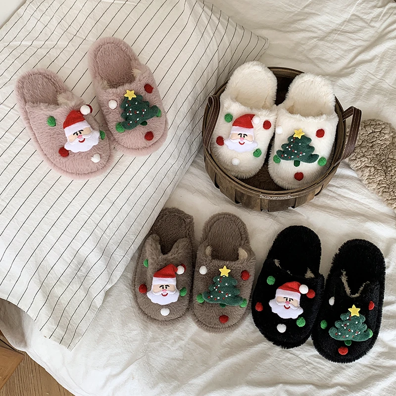 2025 Children Plush Slippers for Girls Boys Winter New Fashion Korean Style Soft Bottom Anti-slippery Versatile Christmas Shoes