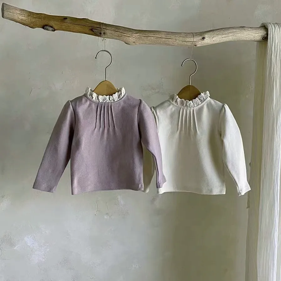 Spring Newborn Girl Infant T-shirt Lace Collar Long Sleeves