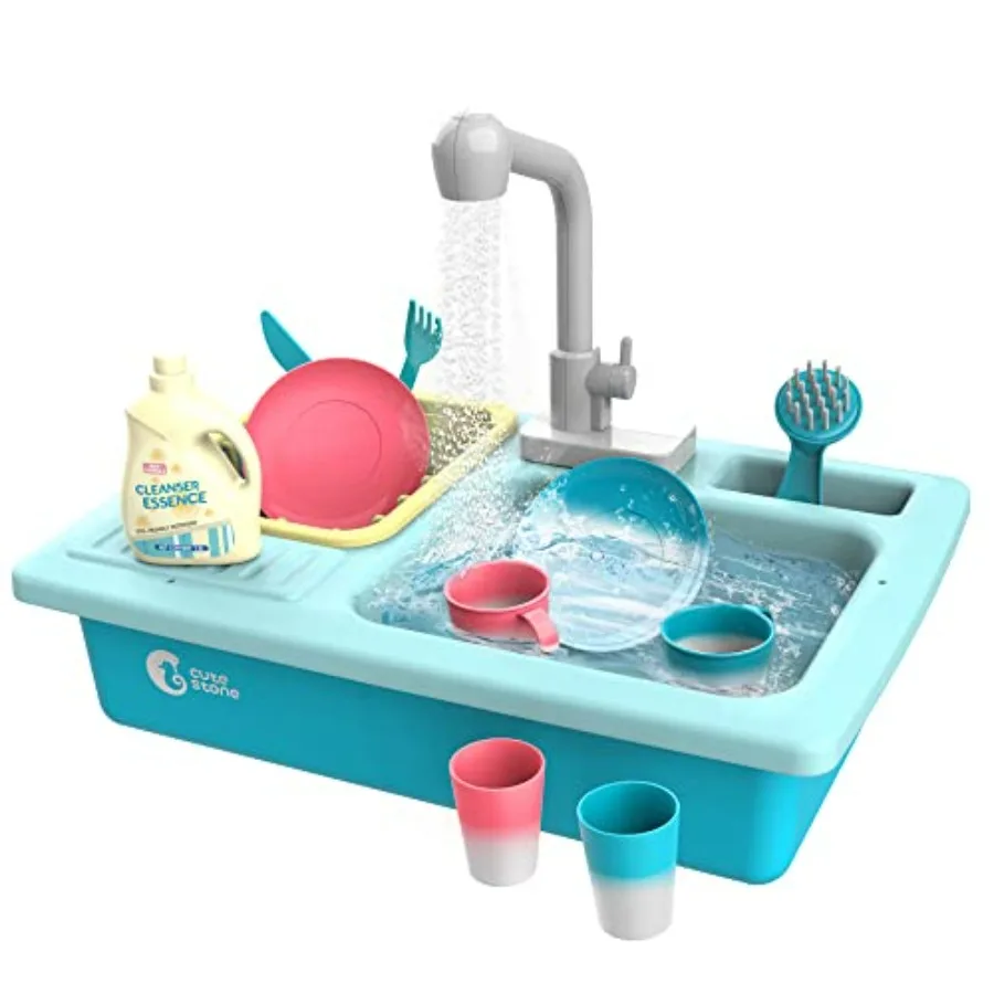 CUTE STONE Color Changing Kitchen Sink Toys, Electric Dishwasher Playing Toy with Running Water, Upgraded Faucet, Automatic Wat