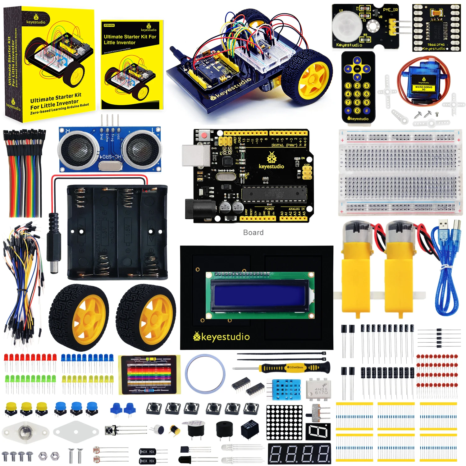 Keyestudio Ultimate Robot Car Starter Kit Per Arduino Little Inventor (Zero-Based Learning Arduino Robot) Kit Elettronico Fai Da Te