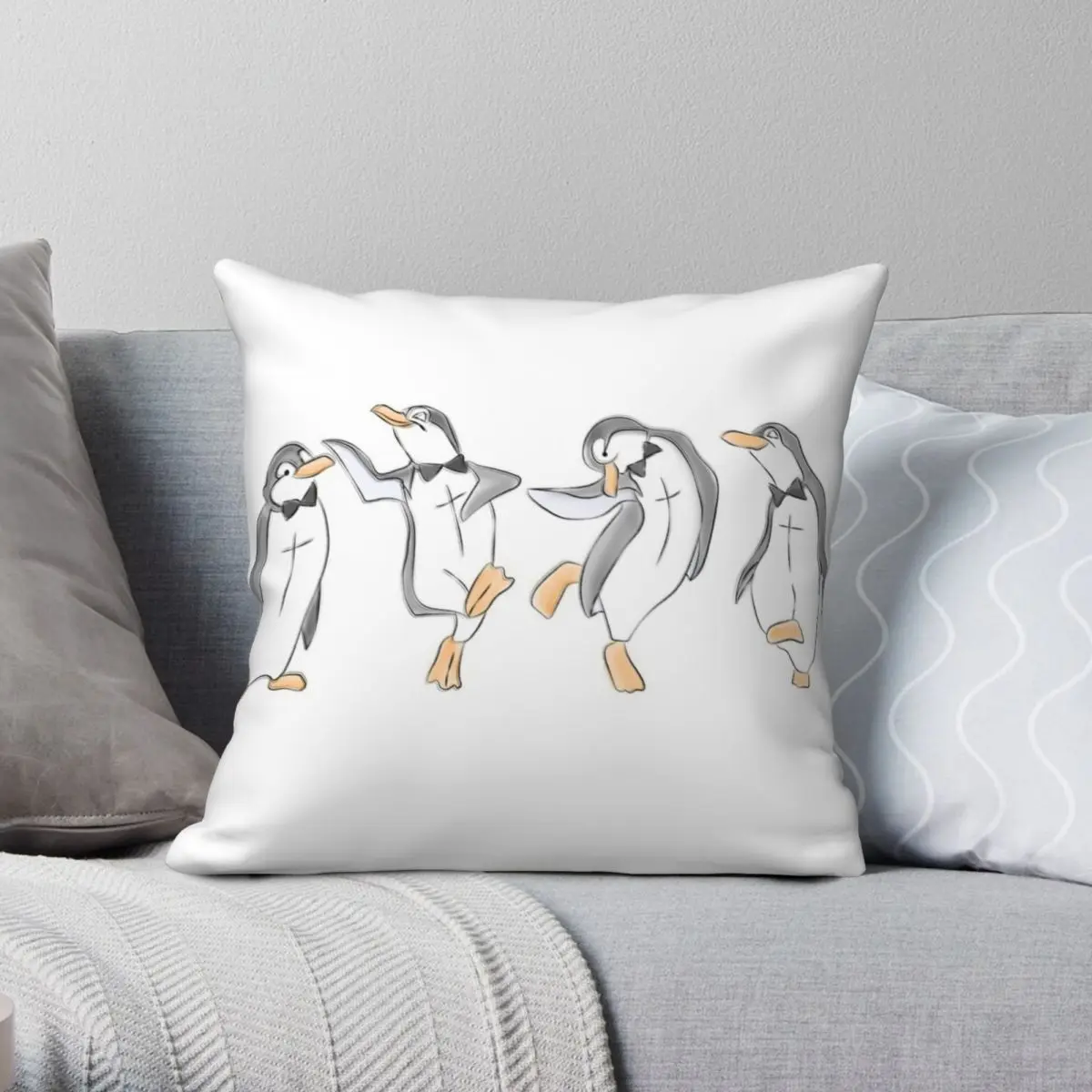 

The Penguin Dance Square Pillowcase Polyester Linen Velvet Printed Zip Decorative Throw Pillow Case Room Cushion Cover 18"