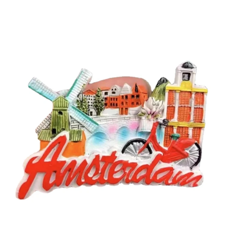 世界観光アムステルダムオランダチューリップ風車樹脂3d冷蔵庫磁石