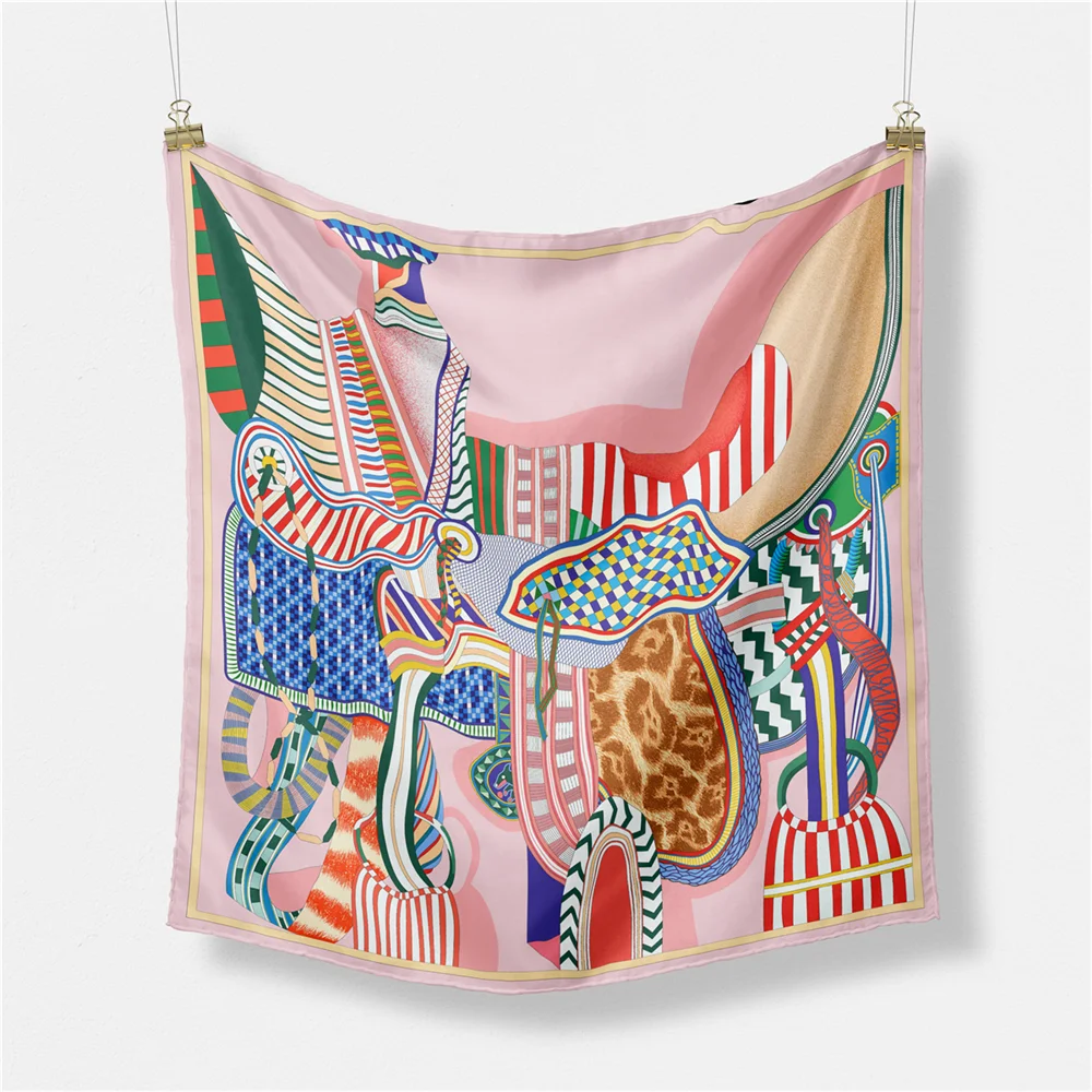 Twill Seide Schal Frau Sattel Malerei Quadrat Schals Wraps Bandana Kleine Hijab Seide Foulards Krawatte Stirnband Halstuch 53CM – Detail 19