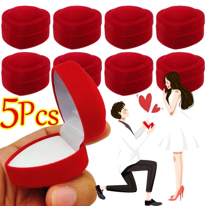 Red Velvet Heart Proposal Ring Box Romantic Valentine's Day Jewelry Boxes Wedding Rings Case Gift Jewelry Storage Display Box
