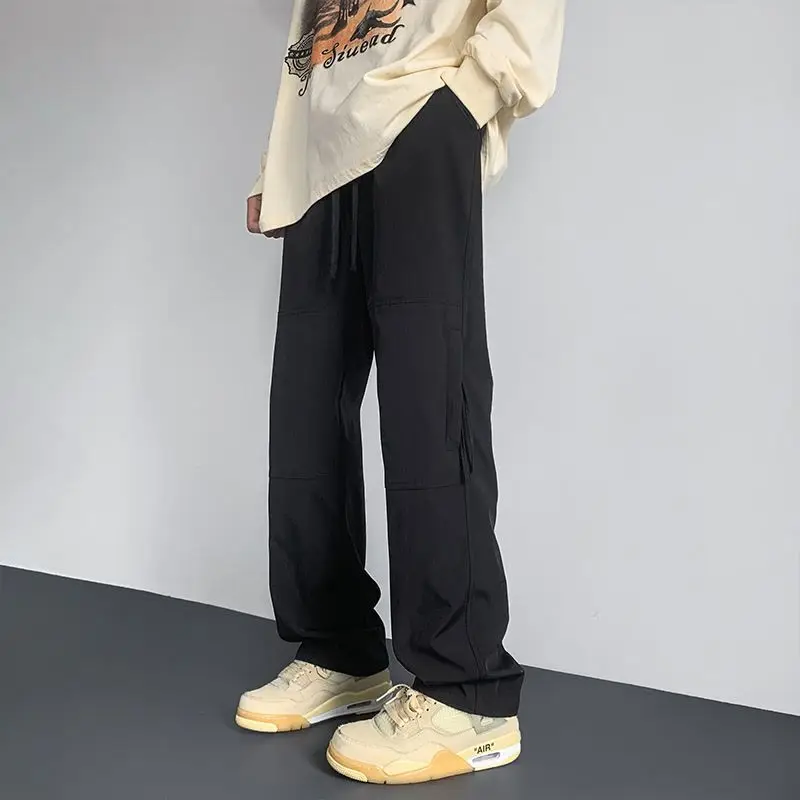 Spring Summer New Fashion Men's Clothing High Waist Pockets Ropa Hombre Solid Loose Korean Style Straight Cylinder Casual Pants