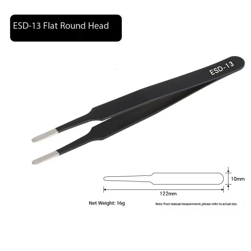 ESD-10 bis 15 Präzisionspinzetten-Set, 6-teilig, antistatisch, schwarzer Edelstahl, gerade/flach/rund/gebogene Spitzen für Elektronikreparaturen – Detail 11