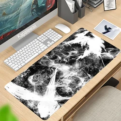 Grand tapis de souris de jeu noir et blanc, pour ordinateur, tablette, bureau, avec bord de verrouillage 