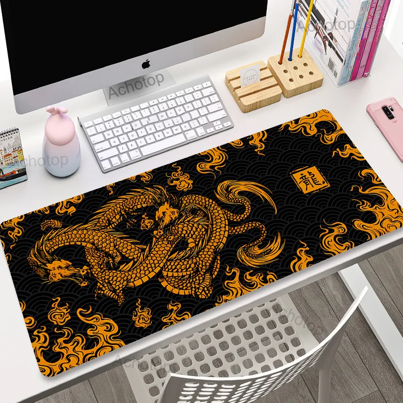 Chinese Dragon Art Gaming Mouse Pad - Large Pink & White XXL Desk Mat (100x55cm)