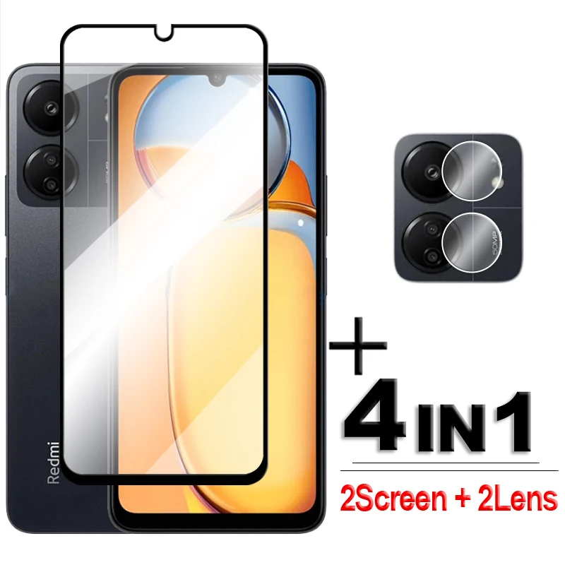 

4in1 For Xiaomi Redmi 13C Glass For Redmi 10C 11A 12 12C 13C Tempered Glass 2.5D Full Cover Screen Protector For Redmi 13C Film