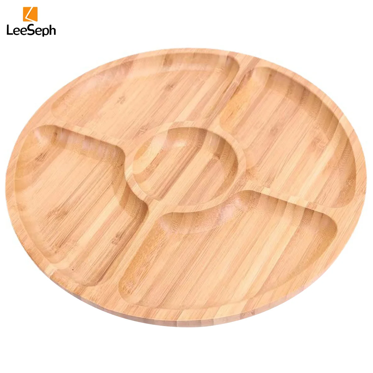 Leeseph Bamboo 5 Compartment Wooden Serving Tray for Snacks Fruits Nuts Party Platters