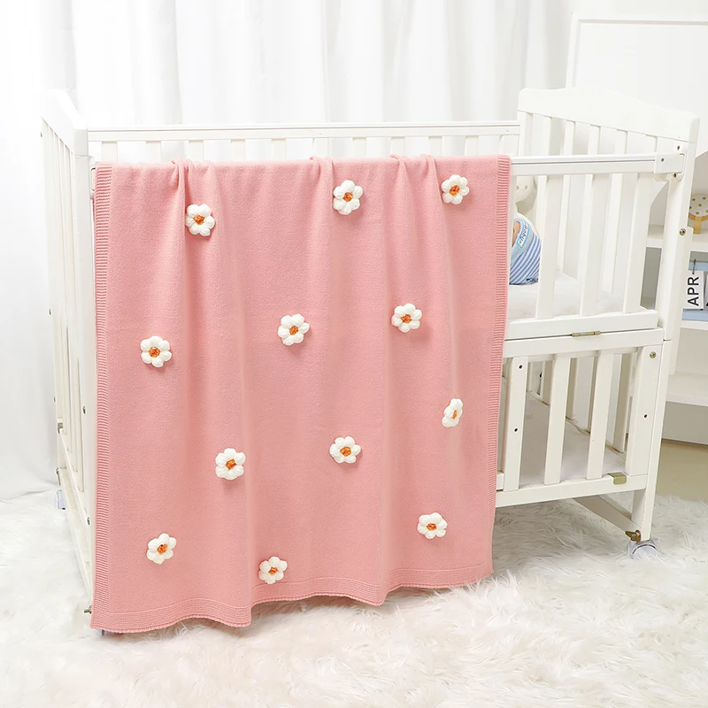 Baby Blanket Knit Newborn Boy Girl Bedding Quilt 100*80CM Infant Stroller Swaddle Wrap Super Soft Fashion Cute 3D Flowers Plaid 3
