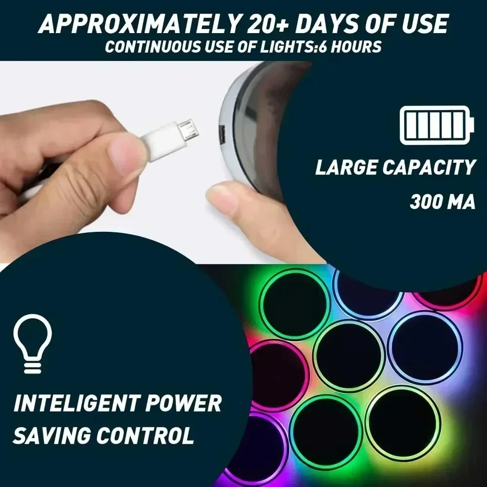 1/2개 자동차 컵홀더 발광 LED 코스터 물컵 패드 분위기 조명 매트 7색 자동차 인테리어 액세서리