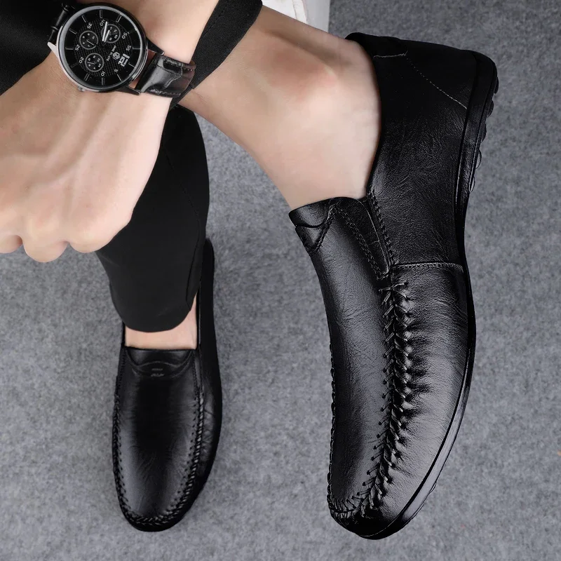 كل مباراة المشي أحذية رجالي الراقية اليدوية جلد طبيعي حذاء رجالي الشقق الإيطالية الفاخرة العلامة التجارية ضوء حذاء رجالي كاجوال