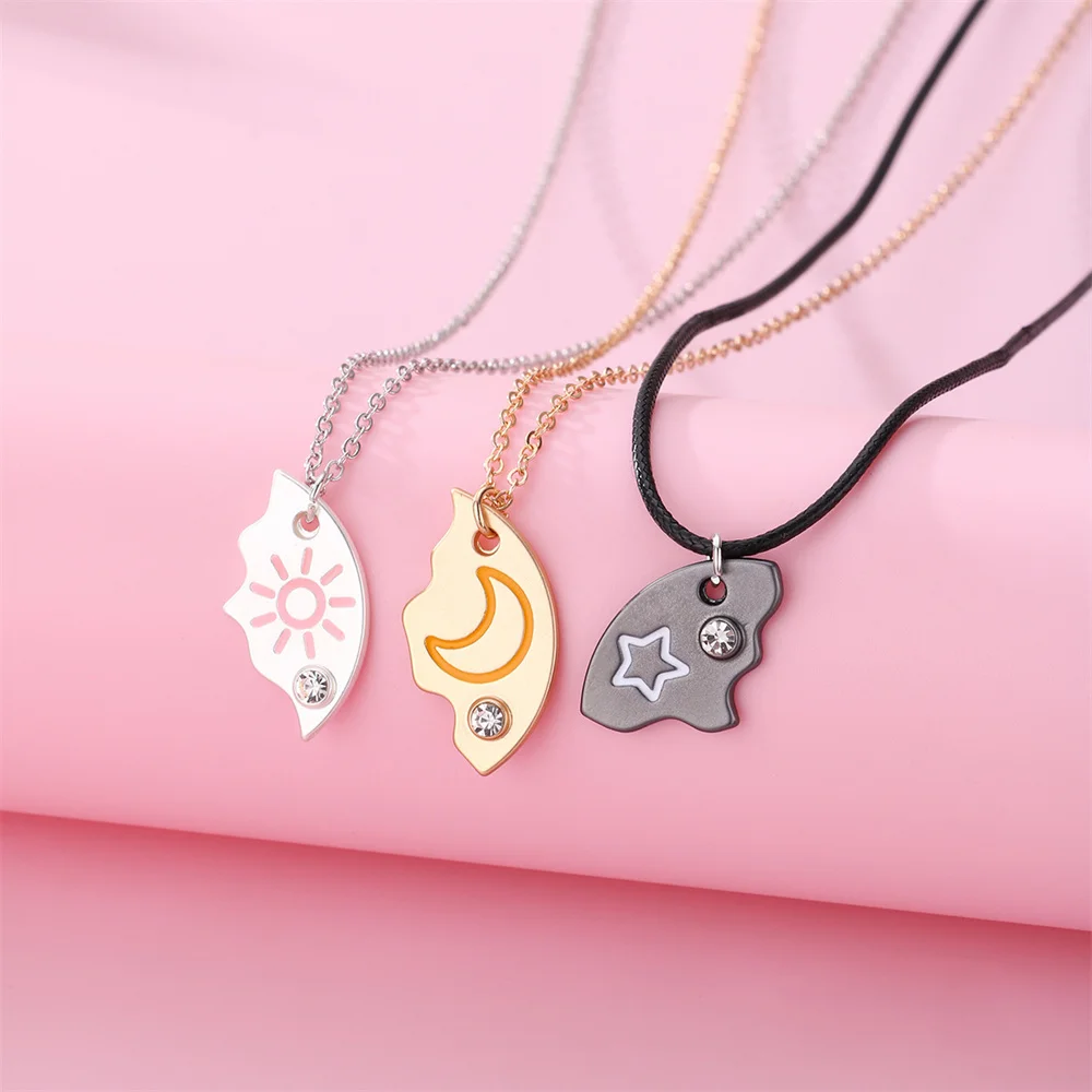 3 Pcs/set Sun Moon Star Pendant Necklace For Women Best Friend Forever Friendship BFF Necklace Adjustable Geometric Jewelry Gift 2