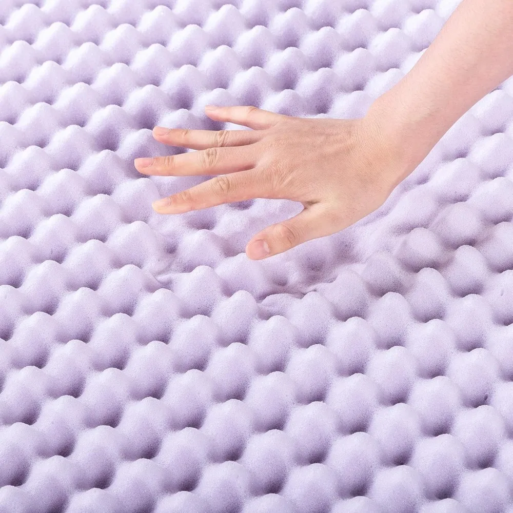 4 Inch Egg Crate Memory Foam Mattress Topper with Soothing Lavender Infusion, CertiPUR-US Certified, Queen 4