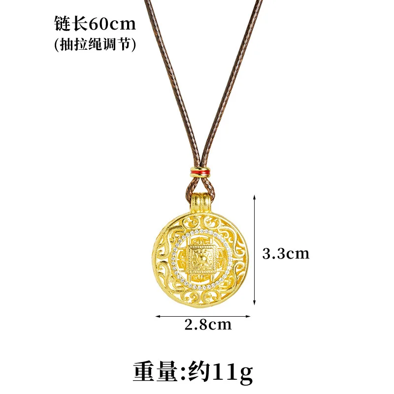 9999 24K real gold Fashion design ancient fashion necklace royal style diamond-studded eight treasures compass pendant