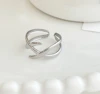 New stainless steel light luxury style Fishbone cross line ring adjustable mouth vintage vacuum electroplating ring for women 4