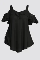 Women's Summer Solid Color Ruffles Short Sleeve Casual T-shirt Fashion V-neck Off The Shoulder Sling T-shirt Plus Size 2024