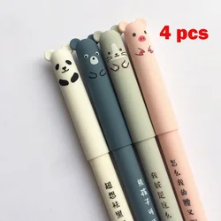 Set of 4 Kawaii Animal Erasable Gel Pens - Cute Pig, Bear, Cat, and Mouse Design, Ideal for School or Office, Blue and Black Ink, 0.35mm (Blue)