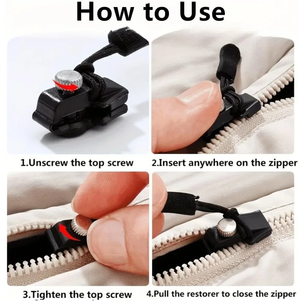 Zipper Repair Kit Zipper Pullers Zipper Sliders Zipper Heads Zipper Accessories Universal Zipper Head Fixer Quick Instant Detachable Zipper Repair Kit Replacement Slider Pull For Jacket Bag Coat 12PCS