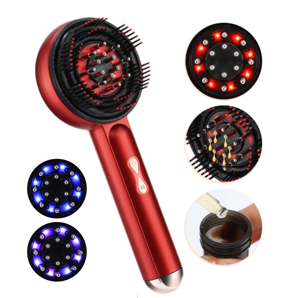 Pettine massaggiante per la cura del cuoio capelluto con EMS, massaggiatore per la testa a microcorrente, luce infrarossa e rossa, spazzola anticaduta e applicatore di olio per il cuoio capelluto._voghion.com