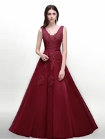 Women Burgundy Evening Dress Lace Appliques Tulle V-Neck Sexy Backless Prom Dresses A-Line Floor-Length Sleeveless Party Vestido - Image 5