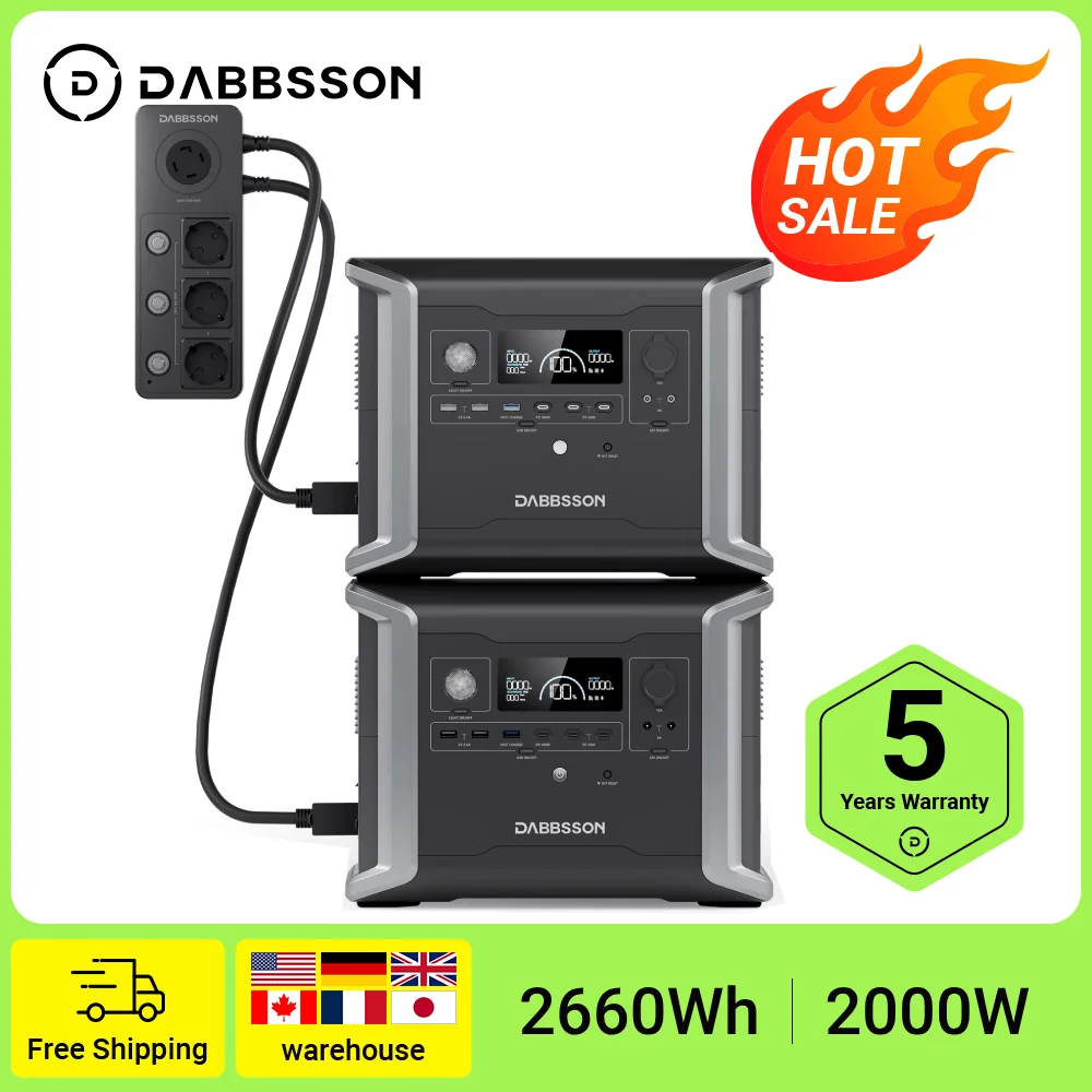 

Dabbsson Portable Power Station DBS1300x2 with DBSA20S Parallel Box Expand Capacity to 2660Wh LiFePO4 Battery Portable Battery
